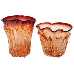 Vintage Two Large Amber Murano Vases by Maestro Camozzo