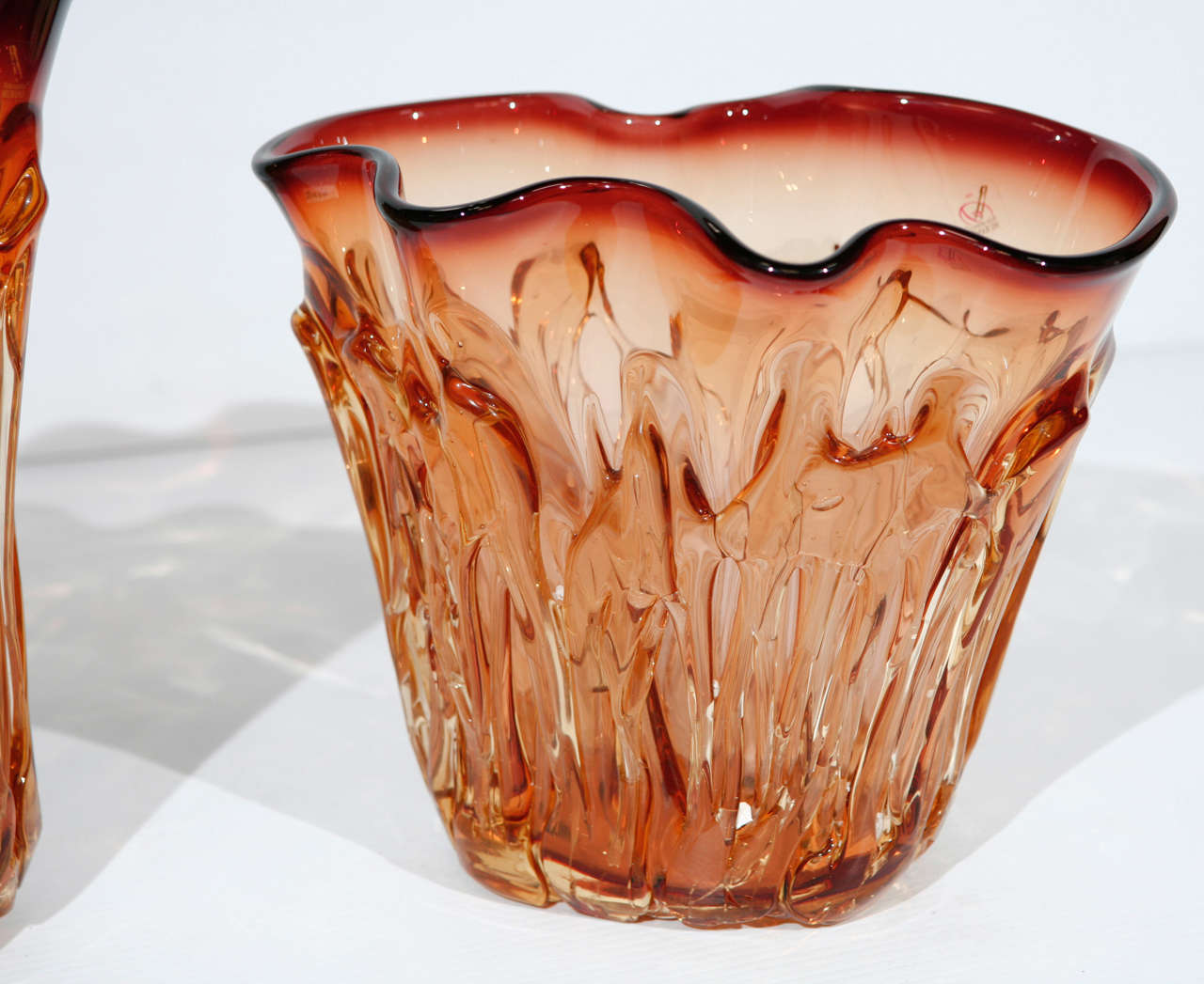 Italian Two Large Amber Murano Vases by Maestro Camozzo