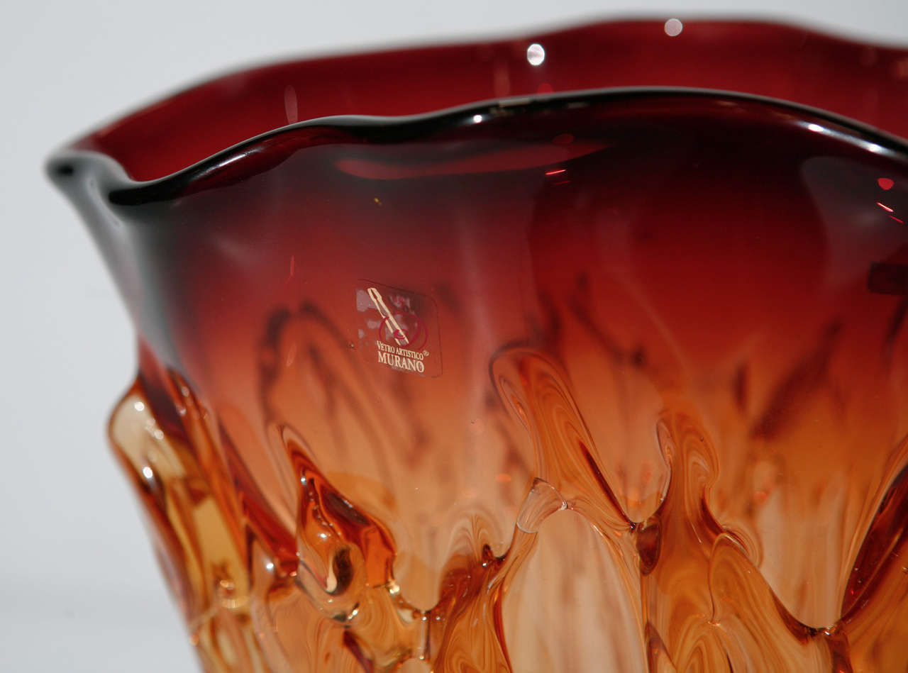 Two Large Amber Murano Vases by Maestro Camozzo In Excellent Condition In Los Angeles, CA