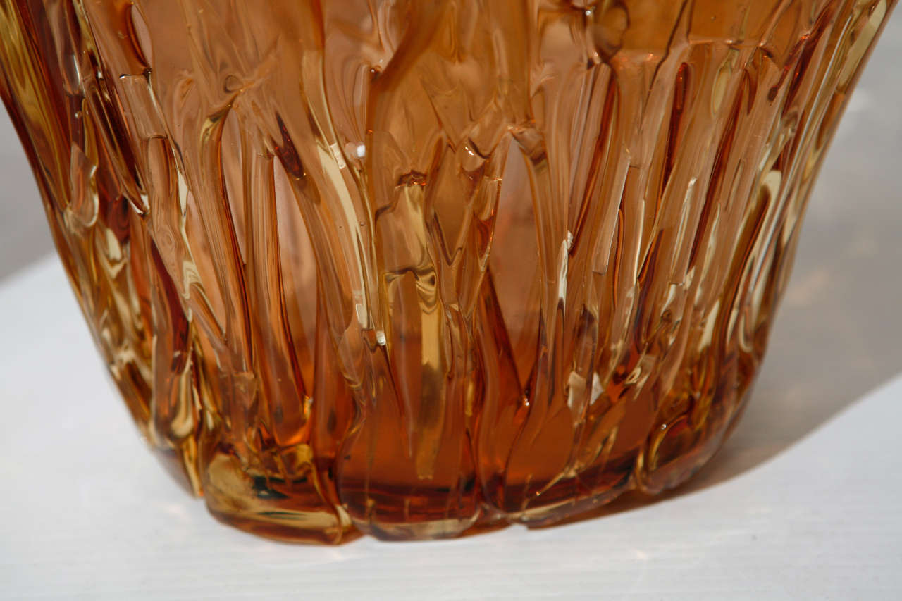 Murano Glass Two Large Amber Murano Vases by Maestro Camozzo