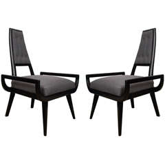Pair of Ebonized Wood Chairs Attributed to William Haines