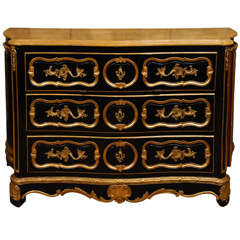Antique Ebonized and Gilded Chest of Drawers with Sienna Marble Top