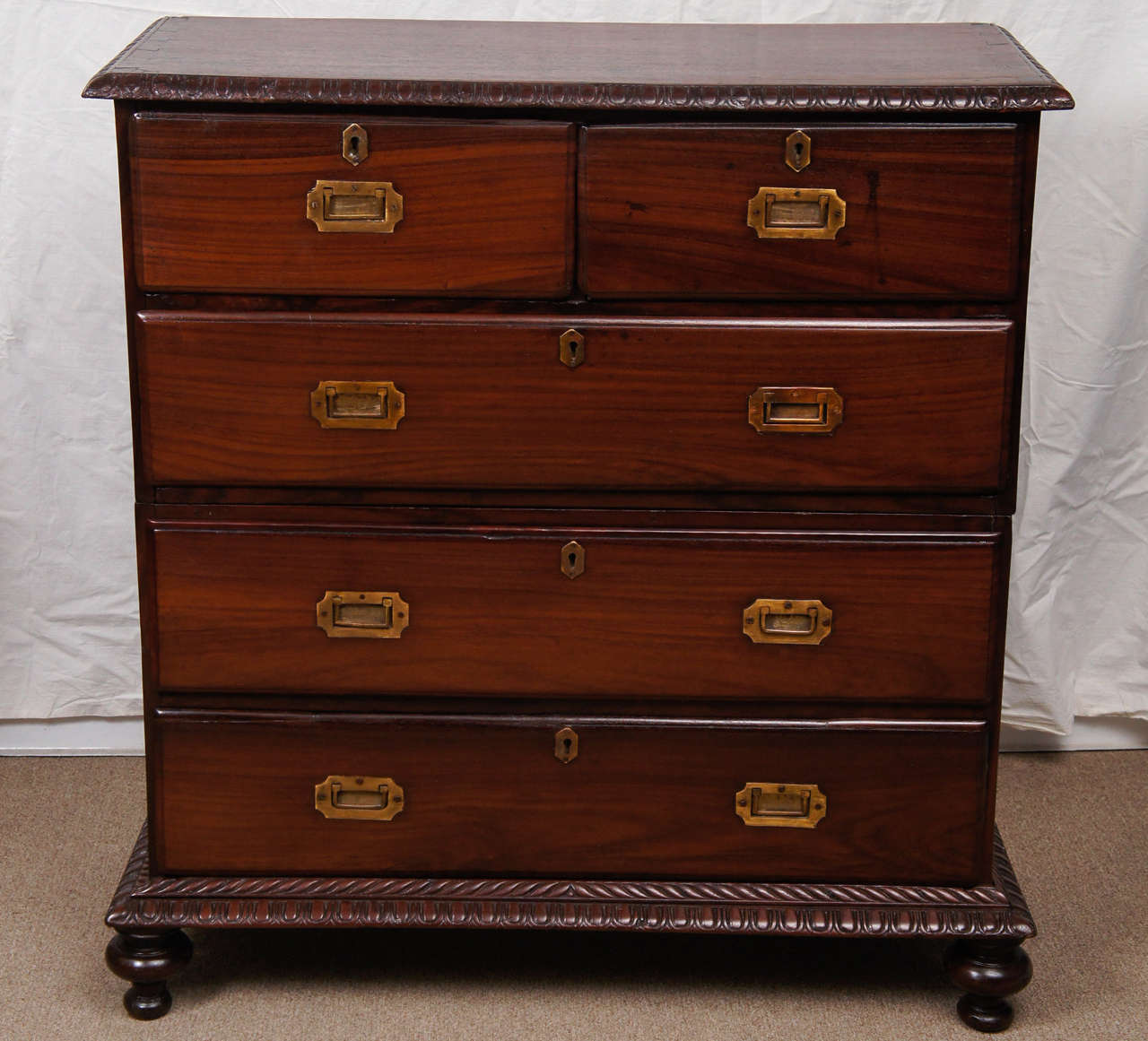 19th c. military campaign chest, rosewood w/ brass hardware. Indian, made for the English market, circa 1860/1870.
