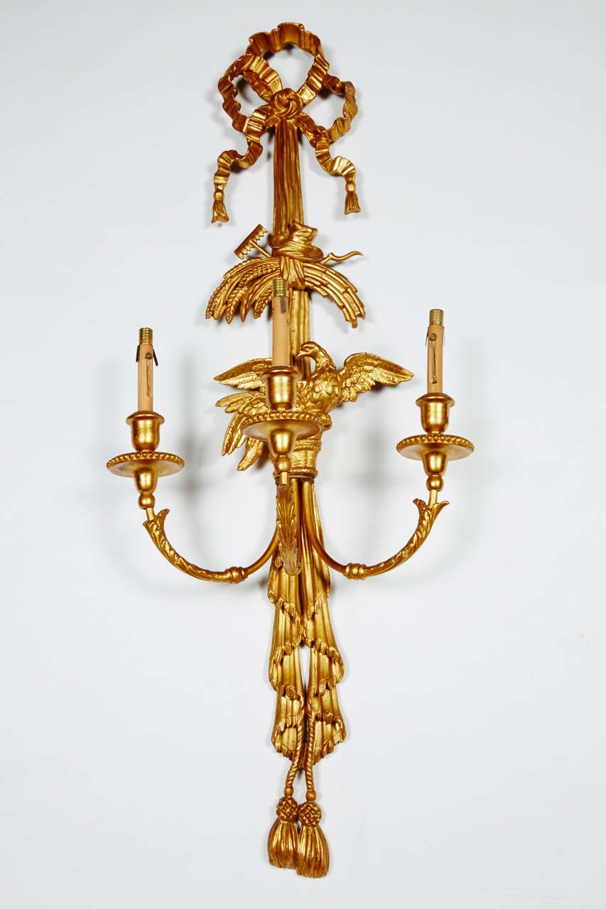 Late 19th Pair Wall Sconces Carved and Gilded Wood
