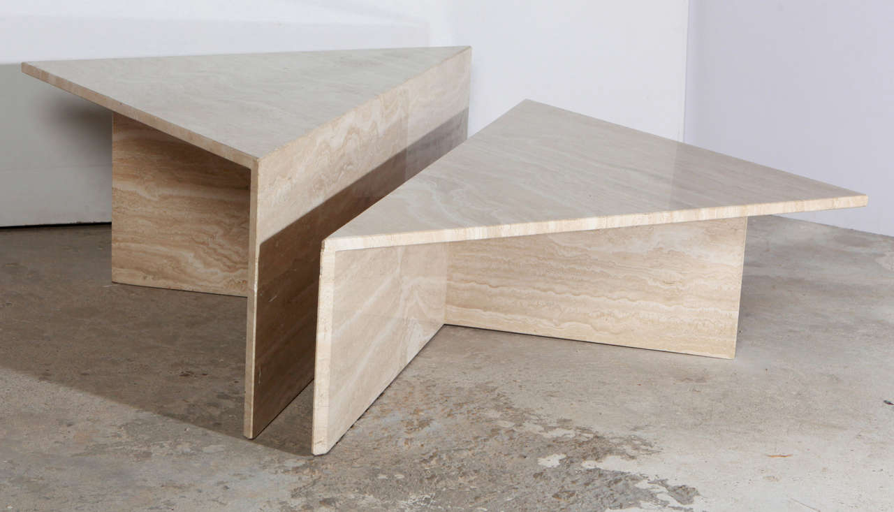 Two piece Italian travertine coffee table. Can be placed together or separately. 

The shorter piece is 12
