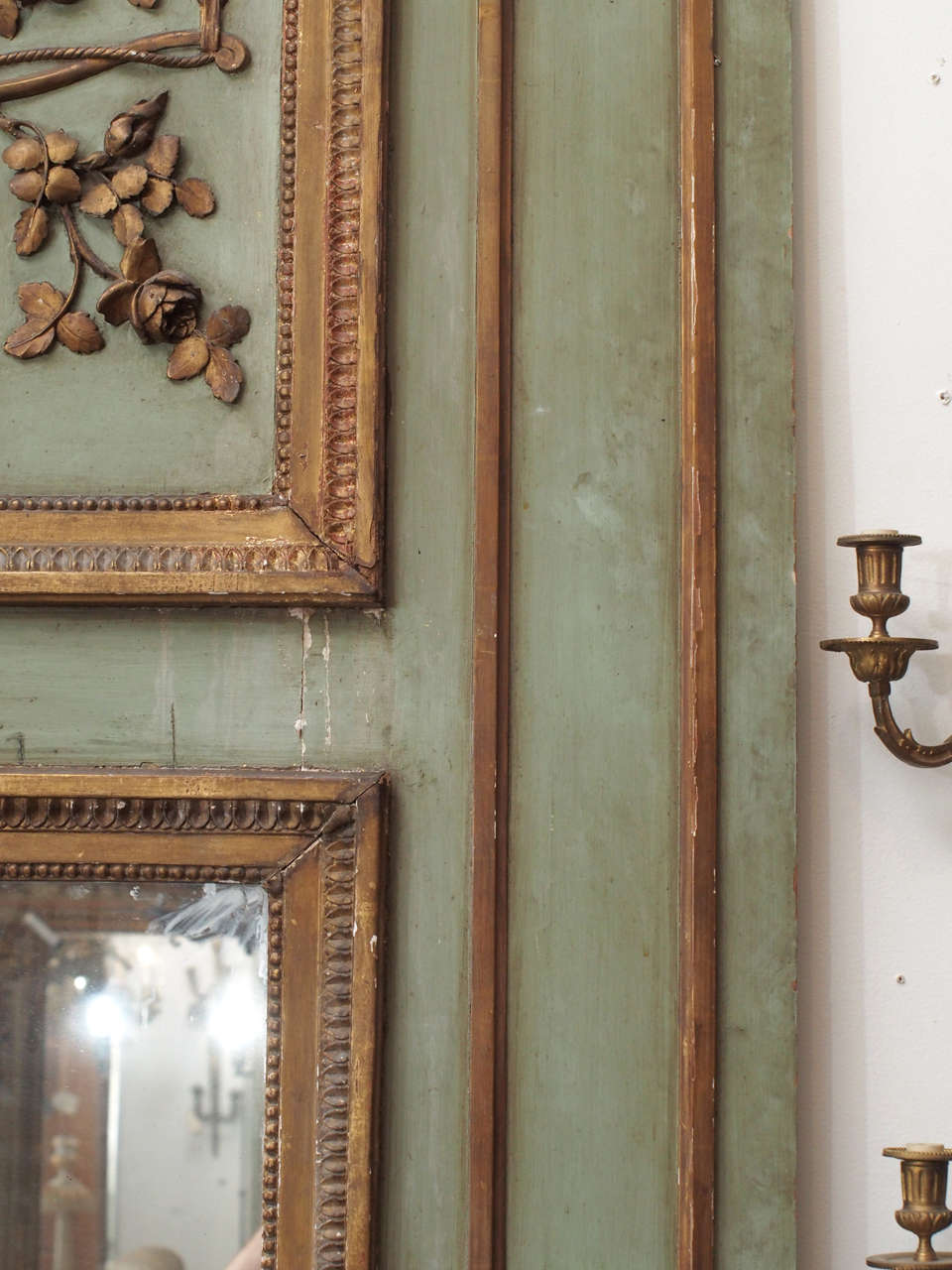 19th Century Painted and Gilded Trumeau Mirror For Sale