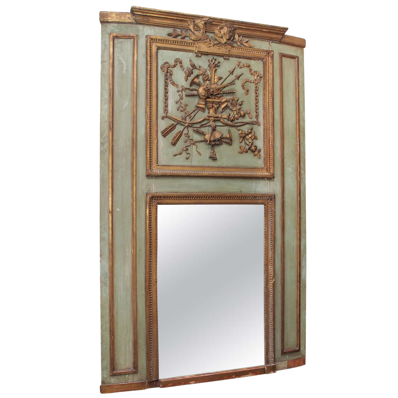 Painted and Gilded Trumeau Mirror For Sale