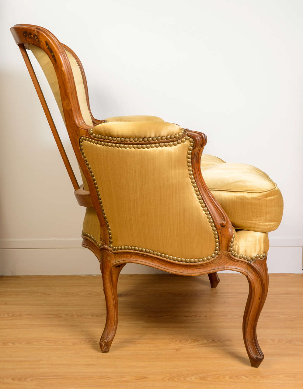 Silk 18th Century Louis XV Bergere Armchair Stamped by Pothier For Sale