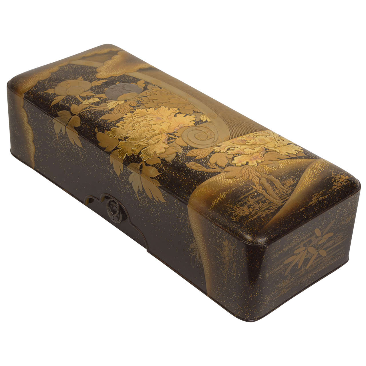 19th Century Japanese Lacquer Fubako or Letter Box, Mon Family Horita
