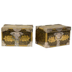Pair of Beautiful Black and Gold Lacquered Small Boxes