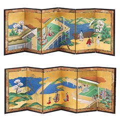 18th Century Pair of Japanese Screens, "Genji Tale"