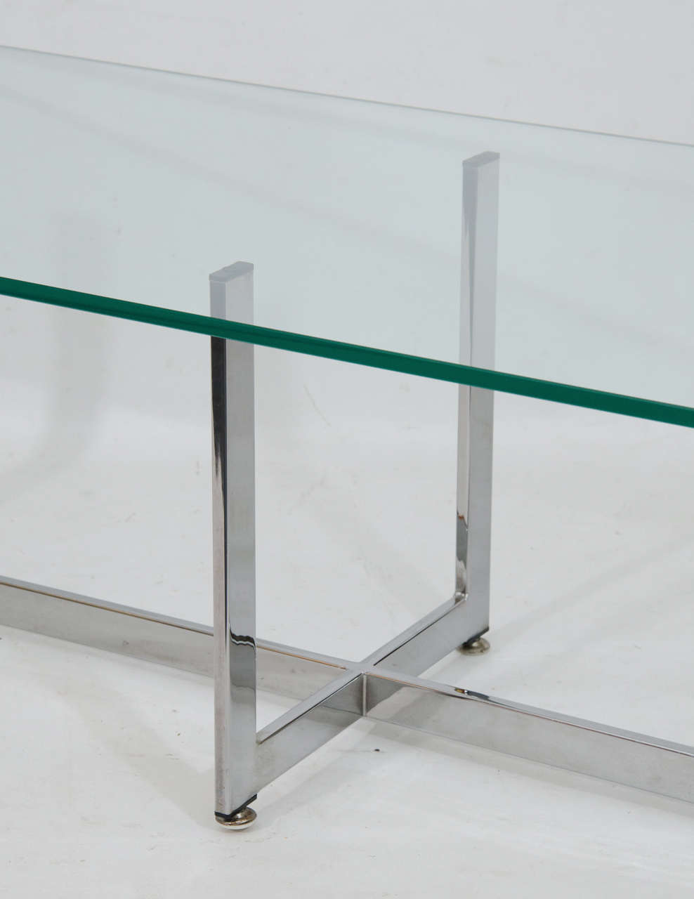 Mid-Century Modern Floating Rectangular Glass and Chrome Coffee Table