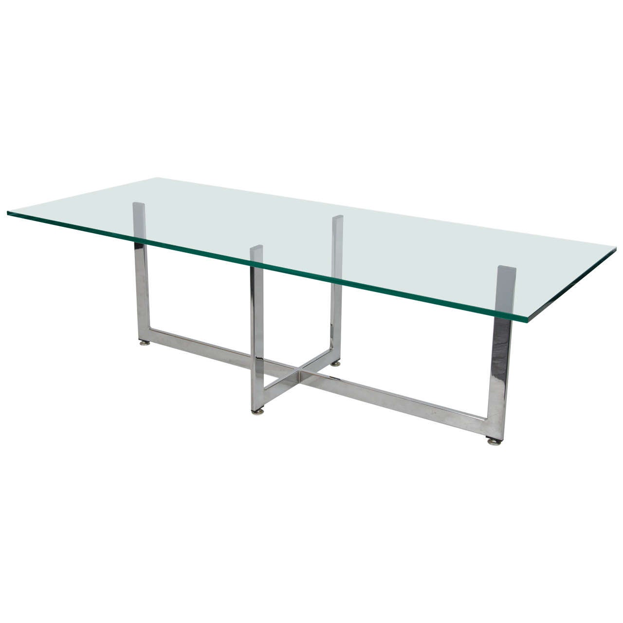 Floating Rectangular Glass and Chrome Coffee Table
