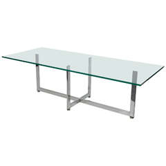 Floating Rectangular Glass and Chrome Coffee Table