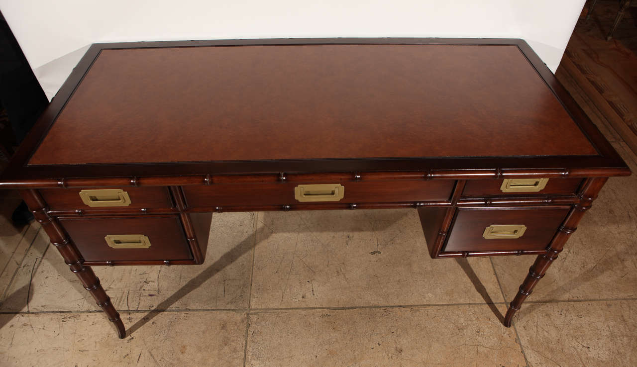 Mid Century Drexel Hollywood Regency Faux Bamboo Desk In Good Condition In Los Angeles, CA