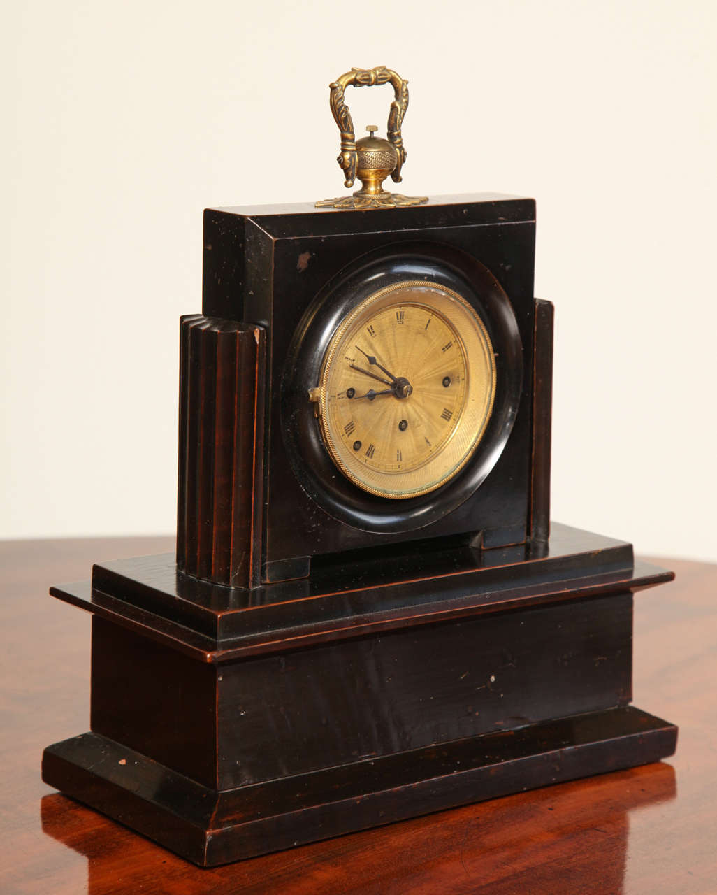 19th Century Biedermeier, Ebonized Clock,It Chimes on the Quarter Hour, Push the Button on Top to Chime Which Quarter of the Hour it is.