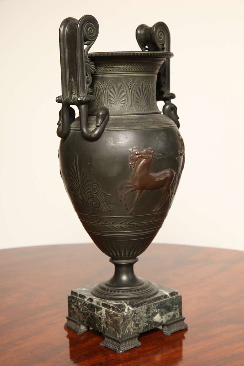 19th Century French, Metal Urn on Marble Base