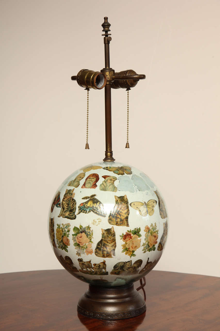 A Globe, De Coupage Lamp In Good Condition In New York, NY