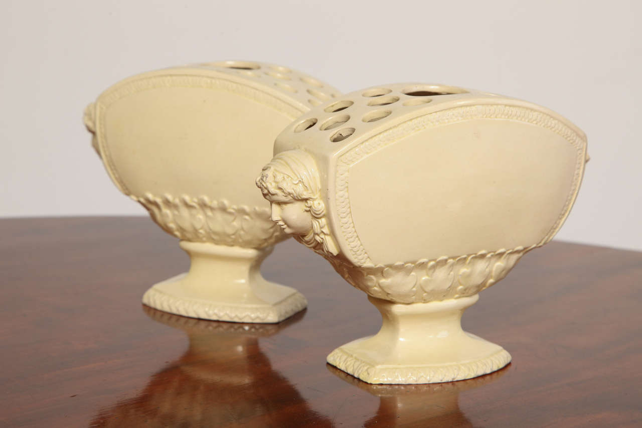 Pair of Creamware Tulipiere Circa 1780 In Excellent Condition In New York, NY