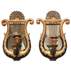 Pair of English, Gilded Lyre Form Sconces