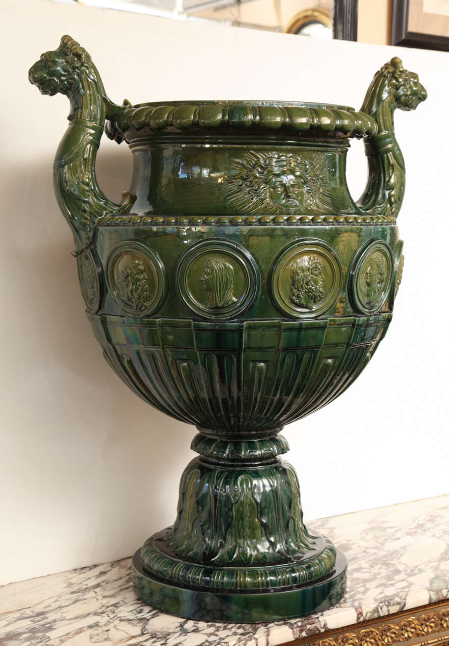 19th century English, tall, Majolica glazed urn.