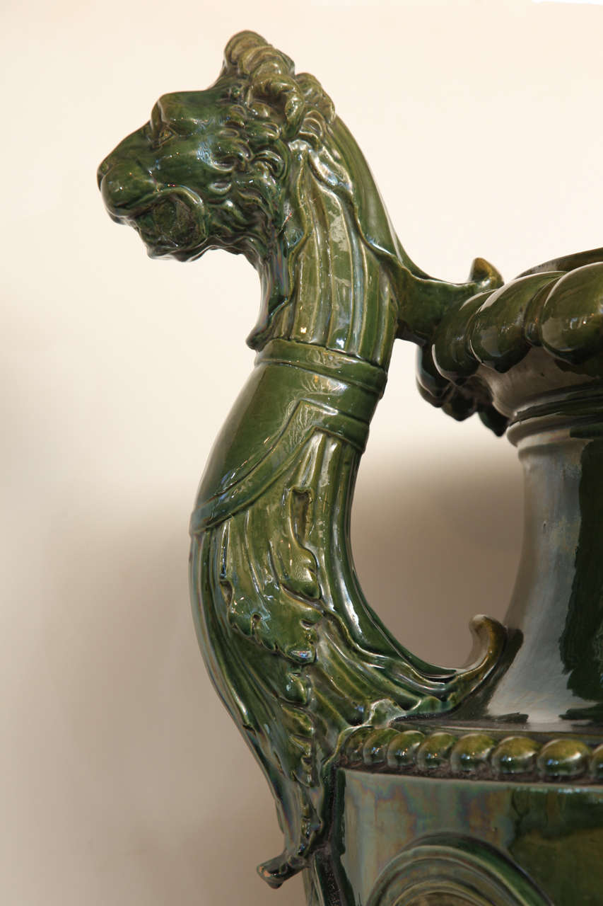 19th Century English, Heroic Sized Majolica Glazed Urn 3