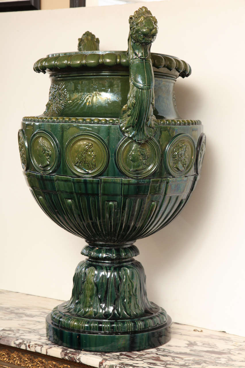 19th Century English, Heroic Sized Majolica Glazed Urn 6