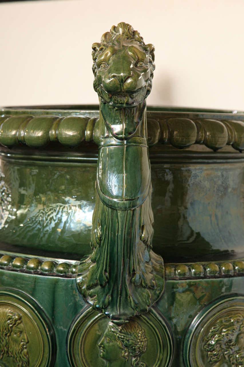 19th Century English, Heroic Sized Majolica Glazed Urn 7