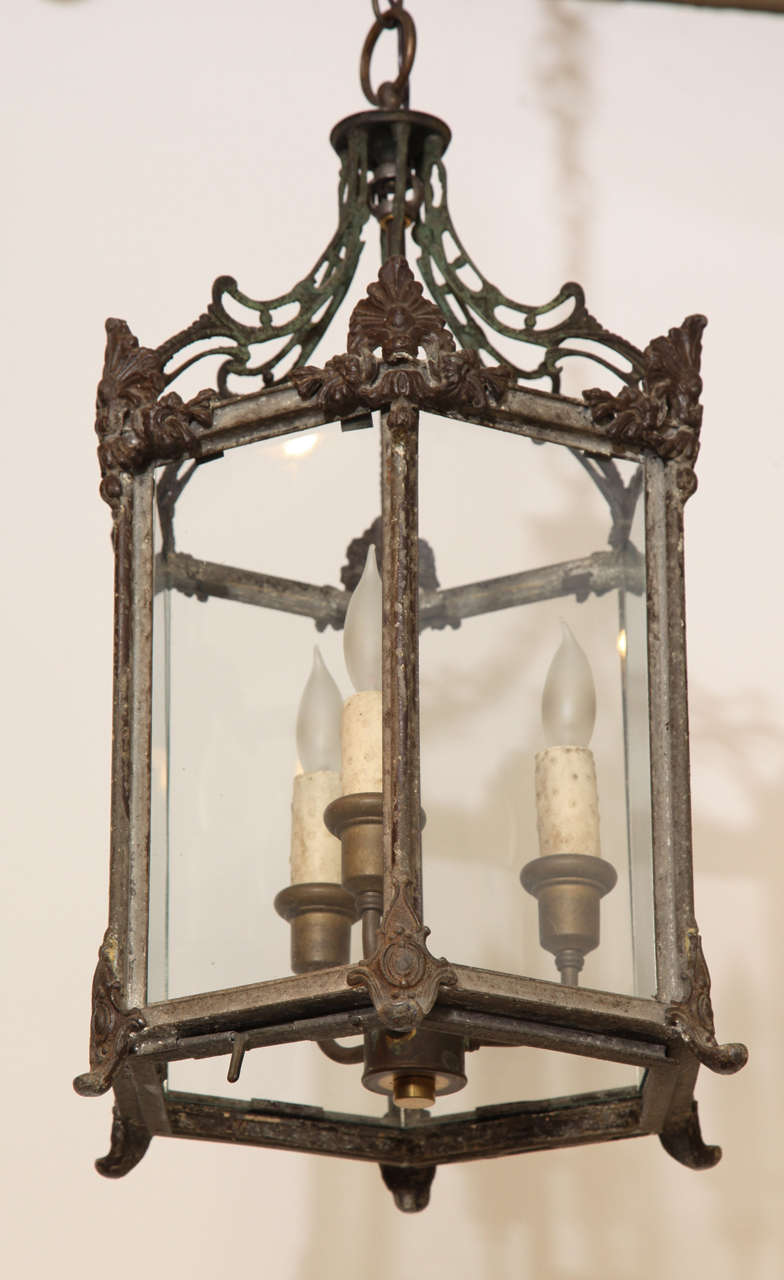 19th Century English, Iron, Three Light Lantern In Good Condition For Sale In New York, NY