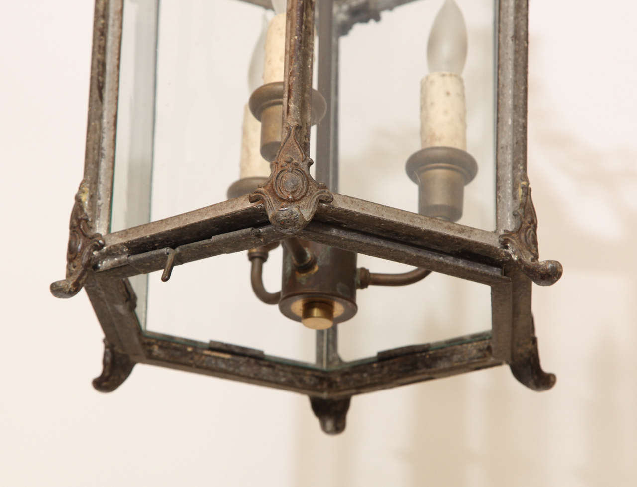 19th Century English, Iron, Three Light Lantern For Sale 1
