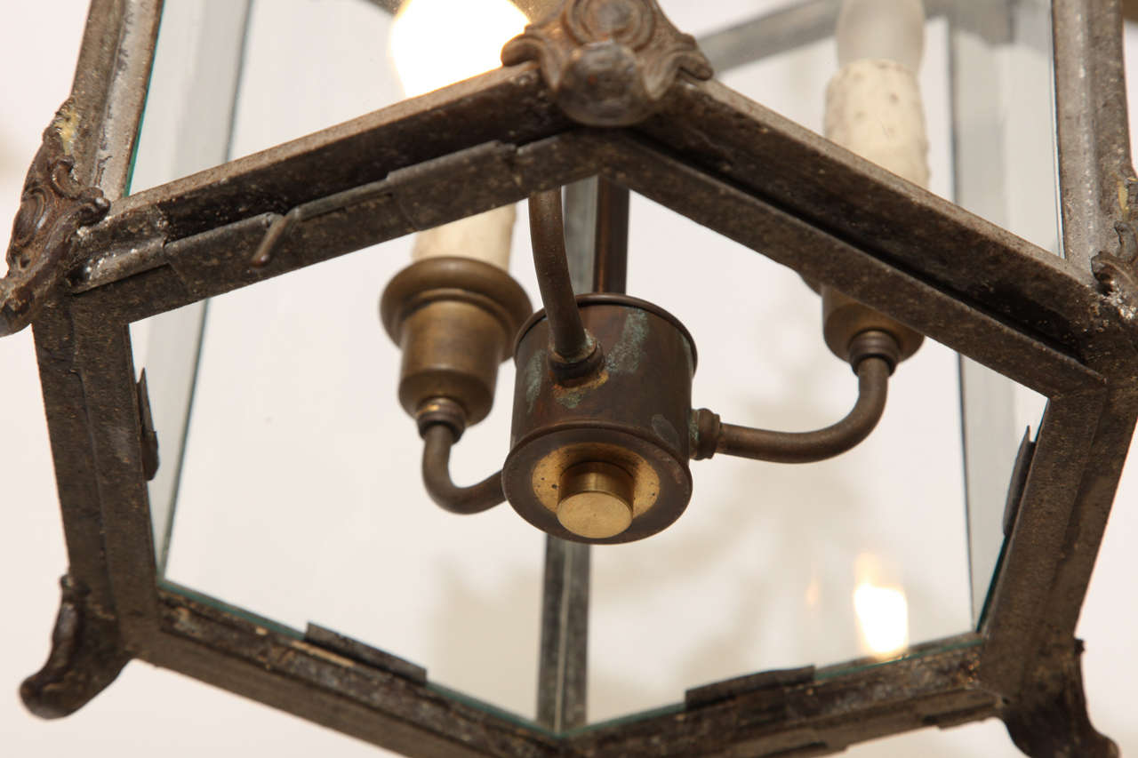 19th Century English, Iron, Three Light Lantern For Sale 3