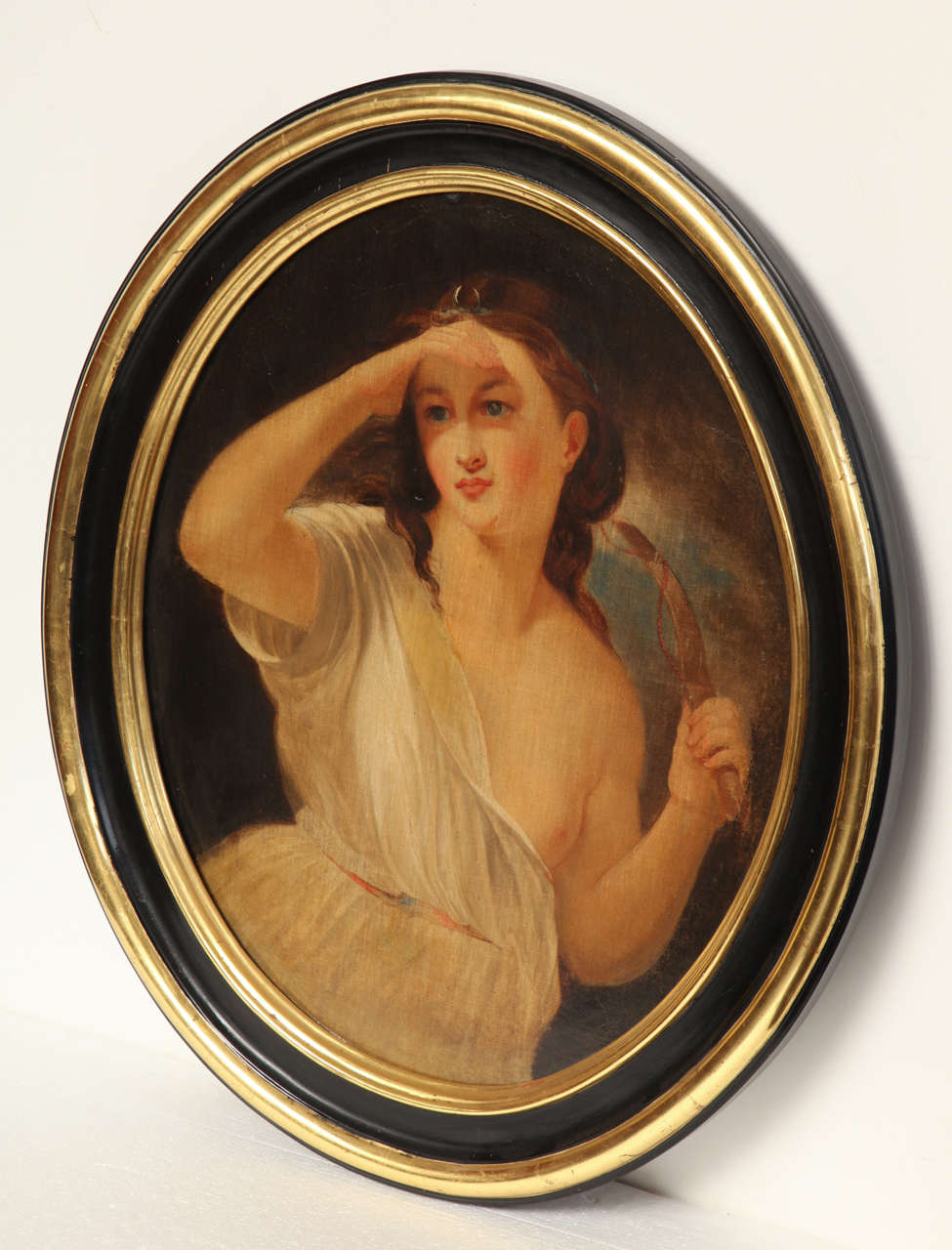 19th Century, Oval Portrait of a Lady,In a Parcel Gilt Frame
