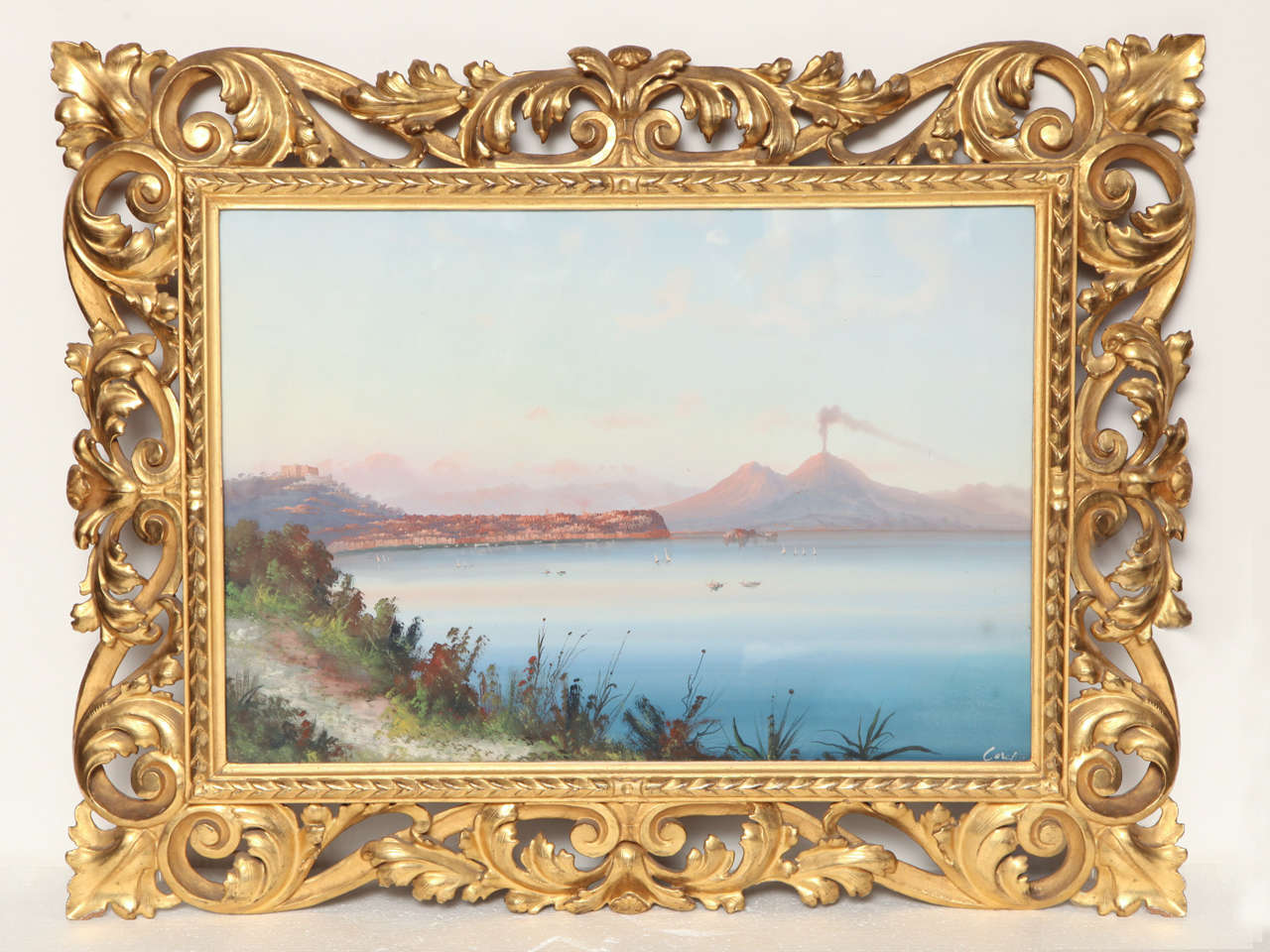 19th Century Gouache of The Bay of Naples in a Gilded Frame