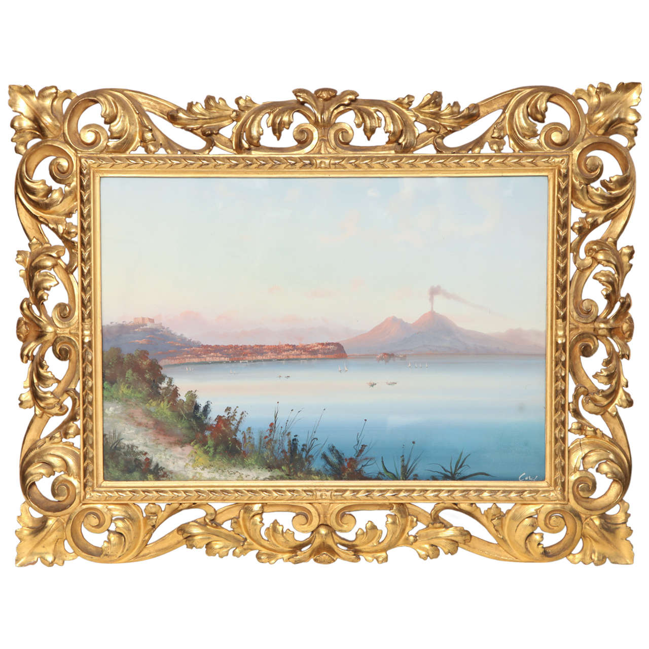 19th Century Italian Gouache in a Gilded Frame For Sale