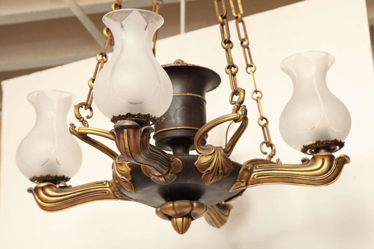 English Superb Pair of Regency Style Bronze, Four-Light Chandelier For Sale
