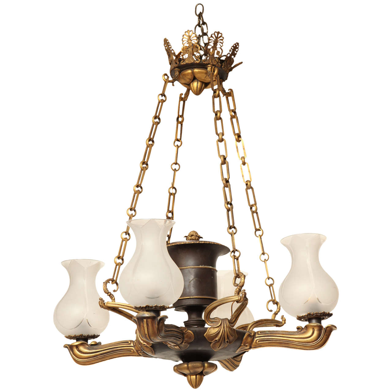 Superb Pair of Regency Style Bronze, Four-Light Chandelier For Sale