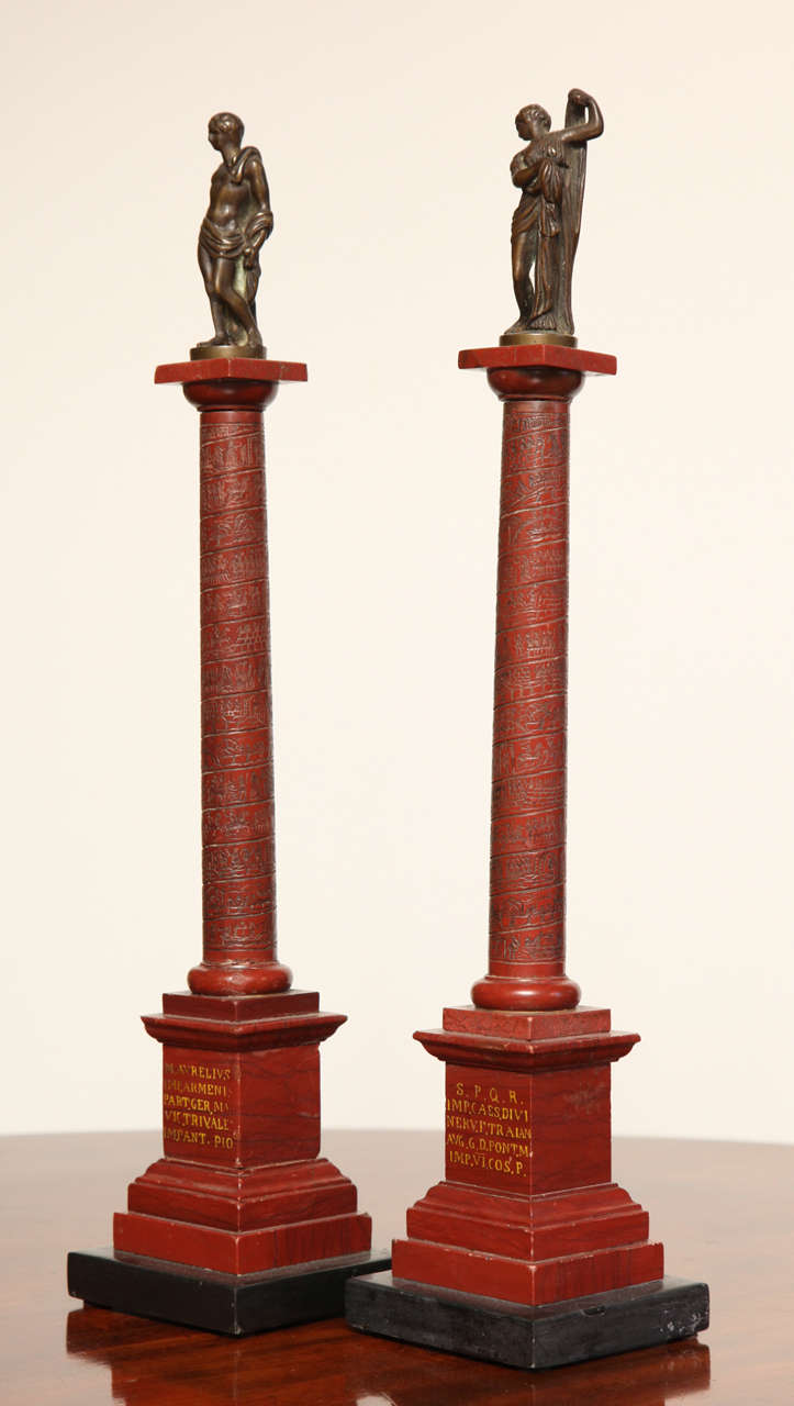 Two 19th Century Rosso Antico Grand Tour Models of the  Columns of Trajan and Marcus Aurelius