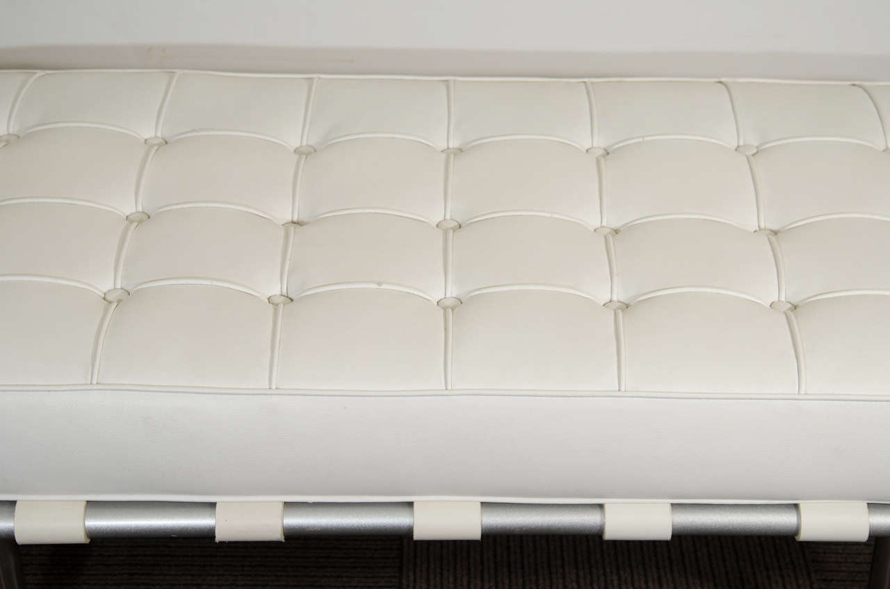 American Midcentury Chrome and White Vinyl Tufted Bench