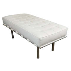 Midcentury Chrome and White Vinyl Tufted Bench