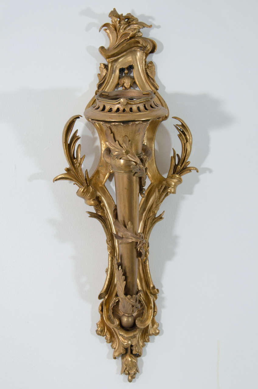 20th Century Pair of French Gilt Bronze Sconces