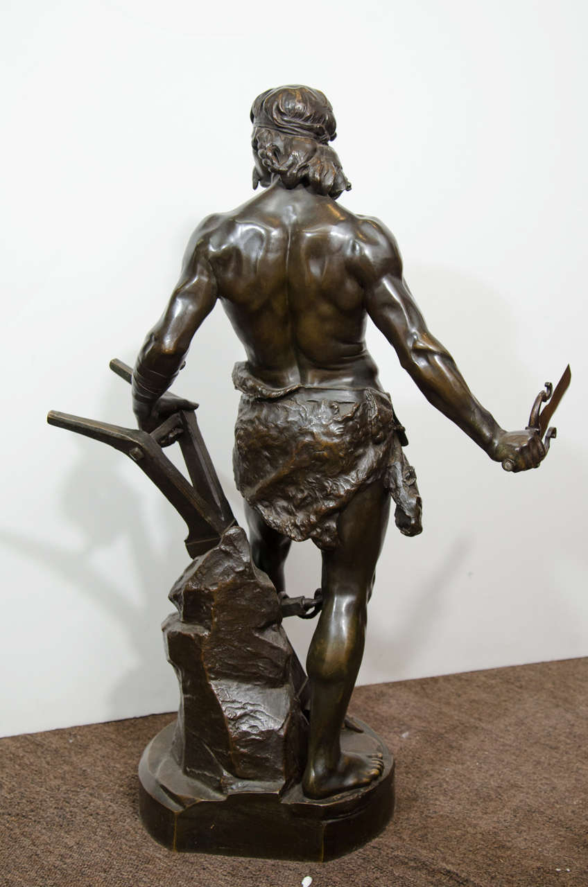 Neoclassical Antique French Bronze Statue of a Warrior by Emile Andre Boisseau