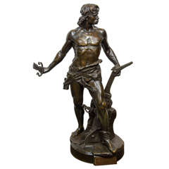 Antique French Bronze Statue of a Warrior by Emile Andre Boisseau