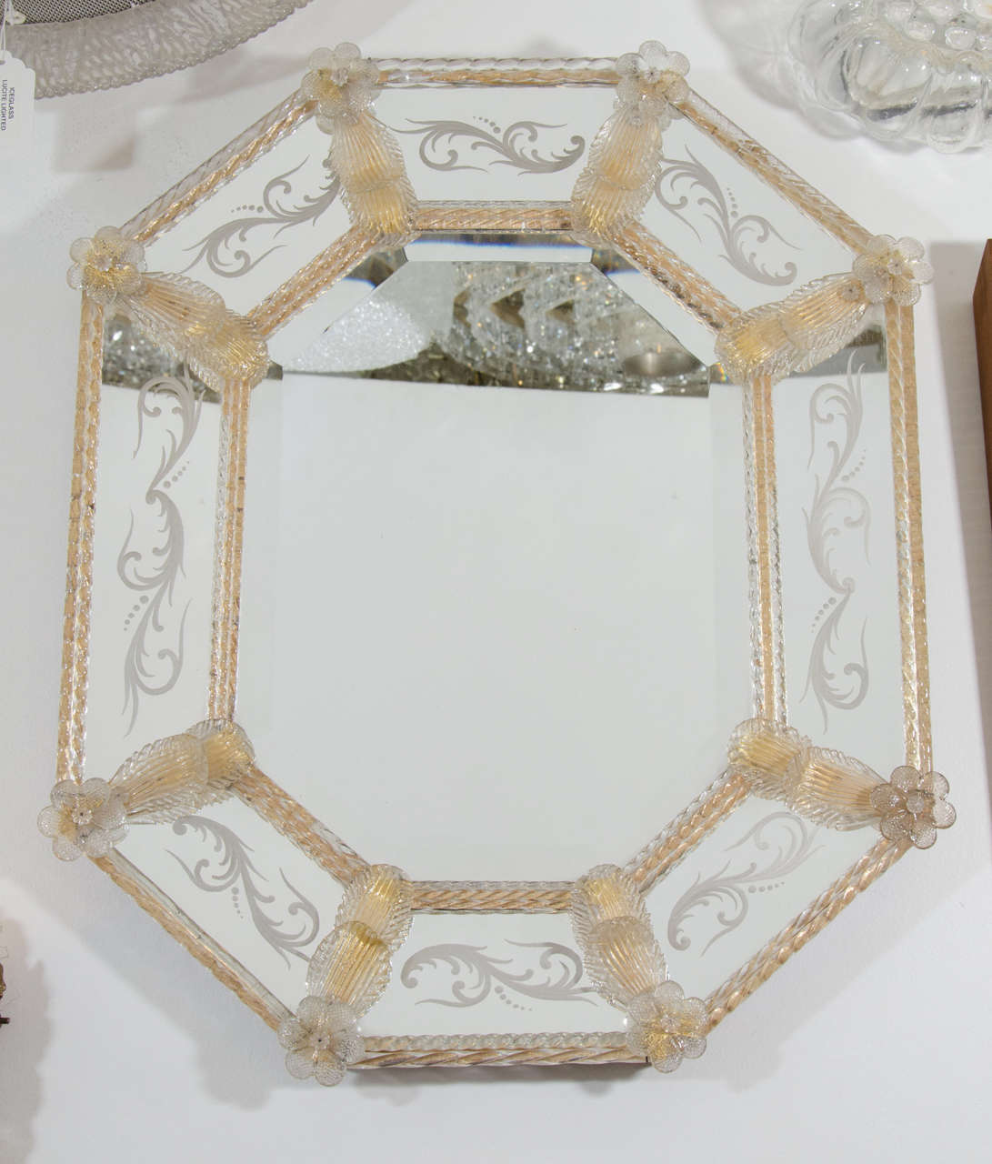 Italian Midcentury Murano Glass Wall Mirror with Etching