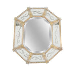 Midcentury Murano Glass Wall Mirror with Etching 12