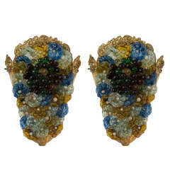 Midcentury Pair of Murano Multi-Colored Glass Sconces