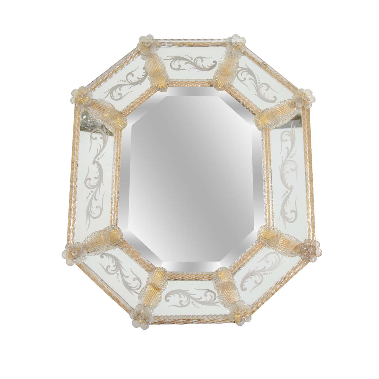Midcentury Murano Glass Wall Mirror with Etching at 1stDibs