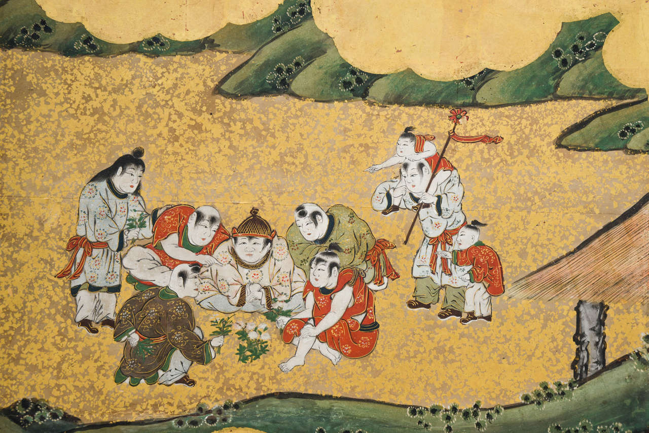 Painted 19th Century Japanese Meiji Kodomo Screen