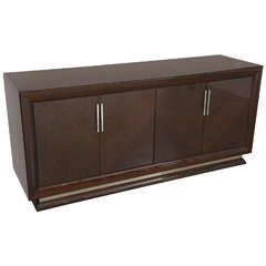 Vintage Art Deco Style Italian Lacquered Wood Credenza or Buffet with Polished Nickel