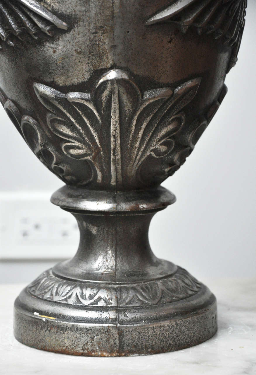 Pair of Large Art Deco Cast Iron Urns signed Dammarie E, France, 1930  In Excellent Condition For Sale In Chicago, IL