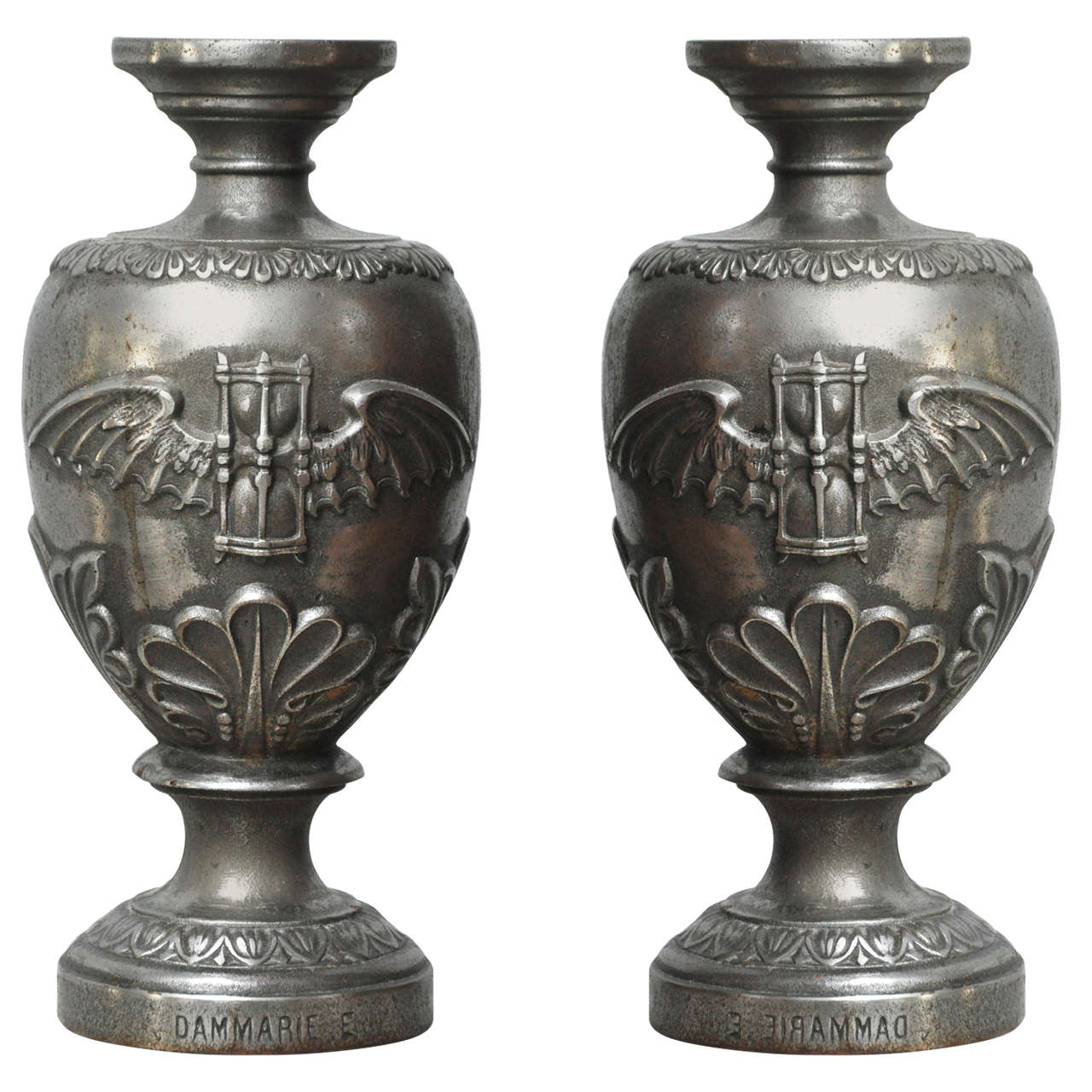 Pair of Large Art Deco Cast Iron Urns signed Dammarie E, France, 1930  For Sale